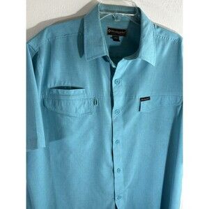 Weekender Turquoise Blue Button Up Vented Shirt Mens Sz XL Short Sleeve Pockets
